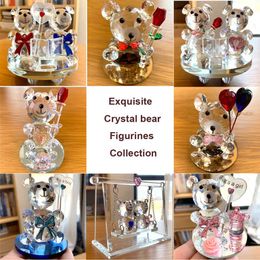 Decorative Objects Figurines 15 Styles Crystal Glass Animal Bear Figurines Paperweight Art Craft Table Ornament Home Wedding Decoration Christmas Kids Gift T2405