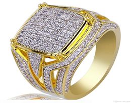new mens ring vintage hip hop jewelry Zircon iced out copper rings luxury real gold plated for lover fashion Jewelry whole8555446