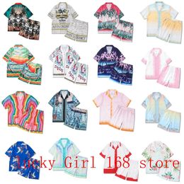 Multi Color Version Hawaiian Mens Shirt Shorts Set Hip Hop Loose Beach Holiday Surf Suit 240504