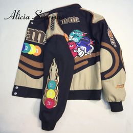 Embroidery Harajuku Patch Plus Size Coat Winter Autumn Womens Jackets Hip Hop Long Sleeve Female Bomber Jacket Outwear 240423