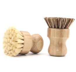Quality Handheld Wooden Brush Round Handle Pot Brushs Sisal Palm Dish Bowl Pan Cleanning Brushes Kitchen Chores Rub Cleaning Tool3225228