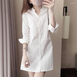 Casual Dresses White Shirt Dress Women Spring Summer Korean Fashion Simple Solid Color Long Shirts Lady Loose Breathable Midi Blouse Tops