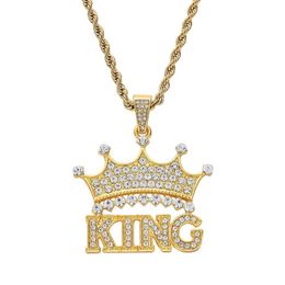 Fashion-crown king diamonds pendant necklaces for men women luxury letters pendants alloy rhinestone chain necklace gold silver jewelry 216g