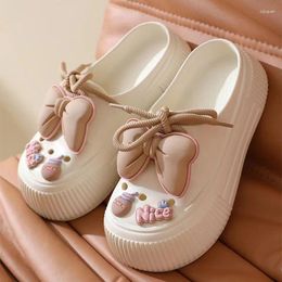 Slippers Cute Bow Garden Shoes 2024 Summer Wearing Sandals Thick Soled Home EVA Bao Head Wear Non-slip Women Beach