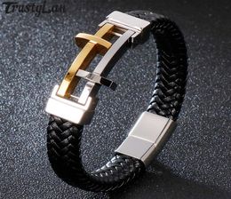 Rope Chain Pray Bracelet Man Leather Gold/Black Stainless Steel Mens Bracelets Hand Jewelry Wrap Band With Magnet Clasp6567192