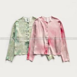 Women's Blouses Spanish Niche - Small Fresh Round Neck Single-breasted Silk Printed Long-sleeved Shirt Blouse Female