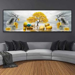 dern Gold Abstract Art Pictures of Gold Trees and Stones Used for Drawing Wall Art in Living Room Home Decoration Canvas Wall Art J240505