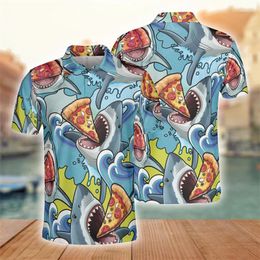 Men's Polos Fashion Design Pizza 3D Printed Polo Shirts For Men Clothes Harajuku Animal Short Sleeve Hawaiian Vacation Beach Shirt Tops