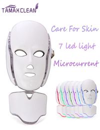 LM001 MOQ 1 pc 7 LED lights Pon Therapy Beauty PDT Machine Skin Rejuvenation LED Facial Neck Mask With Microcurrent For skin wh9889931