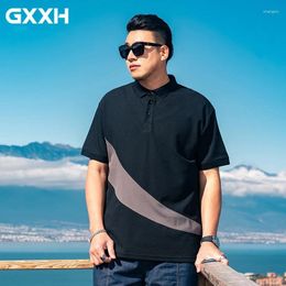 Men's Polos GXXH 2024 Summer Large Size Mens Contrast Polo Shirt Trendy Plus XXL-7XL Loose Tops Casual Patchwork Turn-down Collar Tees