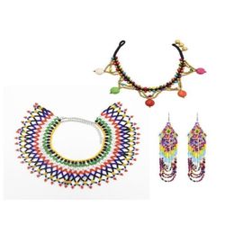 Earrings & Necklace Bohemian Ethnic Style Fashion Charm Jewellery Sets African Tribal Colorf Resin Bead Long Tassel Choker Anklet746324 Dhevj