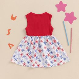 Girl Dresses Little S Tank Dress Casual 3D Bow Flower Print Sleeveless Round Neck Ribbed 4th Of July Toddler Summer
