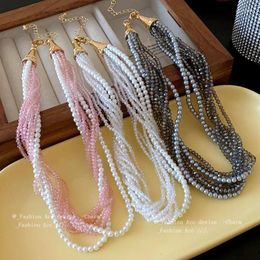 Pendant Necklaces Pearl Crystal Multi-layer Charm Necklace For Women Jewelry Gifts