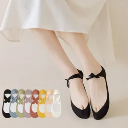 Women Socks Ice Silk Boat Simple Solid Colour Shallow Mouth Cotton Slipper Seamless Anti-slip Ankle Summer