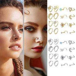 Body Arts 16Pcs 20G Nose Studs Nose Rings Hoop Stainless Steel CZ Opal Nose Rings Piercings Nose Hoop Jewelry Various Style and Color d240503