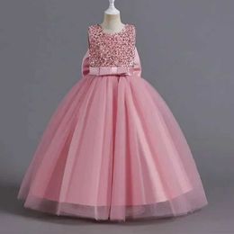 Girl's Dresses 5-14 Yrs Elegant Girls Party Dresses Sequined Bow Gala Prom Gown Children Kids Formal Ceremony Costume Wedding Birthday Dress