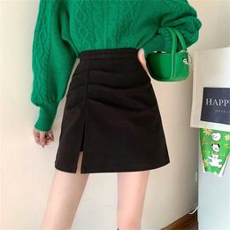 Skirts High Waist Mini Skirt Women New Bottoms Autumn Korean Style Vintage Pleated Solid Color Woolen Ladies Elegant Short Skirts