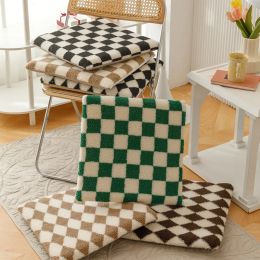 Cushion Chequered Memory Foam Seat Cushion NonSlip Office Chair Pad with Soft Faux Sheepskin Cover
