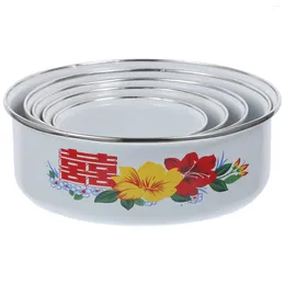 Mugs 5 Pcs Mixing Bowl Baby Food Containers Enamel Soup Instant Noodle Fridge Enamelware Sealed Box Metal Bowls Lids