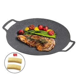 Bbq Grills Korean Grill Pan Smokeless Round Griddle Barbecue Plate Indoor Outdoor Grilling Frying With Heatresistant Holder Drop Deliv Oteye