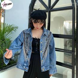 Women's Jackets PULABO Black Oversized Rivets Women Denim Jacket With Tassel Spring Streetwear Vintage Ladies Jeans Coat Loose Outwear