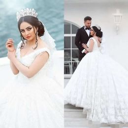 Sukienki 2020 Koronkowe aplikacje Ballgown V szyja Kaplica pociąg ślubny w rozmiarze ślubna suknia ślubna Vestido de novia Custom Made Estido