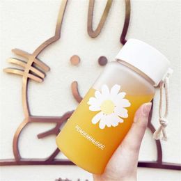 Tumblers 480ml Small Daisy Frosted Plastic Cup Kawaii Direct Drinking Tea Portable Travel Sports Creative Water Bottle H240506
