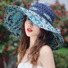 Wide Brim Hats Summer For Women's Bucket Folding Fashion Straw Hat Panamas UV Protection Sun Visor Seaside Beach Tide