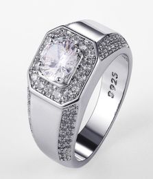 Luxury 925 Sterling Silver Men Crystal Zircon Stone Wedding Ring Brilliant Noble Engagement Engage Party Rings with Stamp1750701