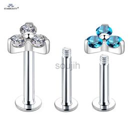 Body Arts 1Pc 1.2x6/8mm Three-Gem Lip Nose Stud Labret Piercing Oreja Nose Ring Conch Pircing Helix Piercing Cartilage Earring Jewelry 16G d240503