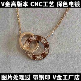 Cartre High End jewelry rings for womens Full body Vgold with full diamond double ring necklace for women plated with 18k rose gold collarbone chain Original 1to1 logo