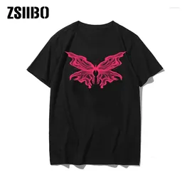 Men's T Shirts Butterflies High Street T-shirt Hip-hop Large Pattern Printed Style Short-sleeved Shirt Clothing