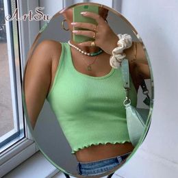 Women's Tanks E-girl Sleeveless Tank Top Y2K Clothes Casual Slim Sweet Solid Ruffles Straped Cropped Tops 90s Vintage Streetwear Green