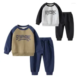 Clothing Sets 2024 Spring Autumn Kids Sportswear Set Color-Block Printed Letters Boys' Sweatshirt & Sweatpants Two-Piece For Ages 3-8