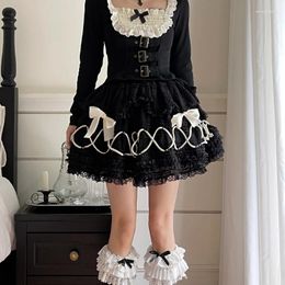 Skirts DEEPTOWN Gothic Lolita Skirt Women Japanese Harajuku Fashion High Waist A-line Bow Lace Patchwork Vintage Black Cake