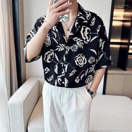 Men's Casual Shirts Clothing Fashion Kuba Collar Loose Shirt Summer Mid-sleeve Black White Printed Party Club Floral