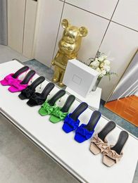 Sandals 2024 Sexy High Quality Genuine Leather Heel Shoes Slippers Silk Bow Tie Vamp 9.5cm Women Lady Sandal Ladies Pumps