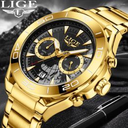 Wristwatches LIGE Fashion Luxury Men's Watches Top Brand Business Stainless Band Waterproof Casual Quartz Man Watch Luminous Chronograph