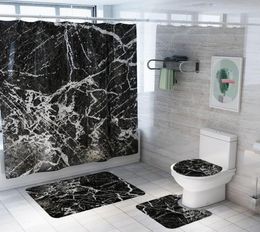 New marble Printed Pattern Bathroom Shower Curtain Pedestal Rug Lid Toilet Cover Mat NonSlip Bath Mat Carpet Set1470230