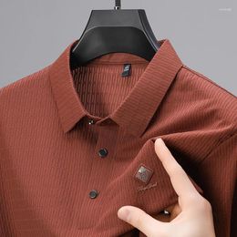 Men's Polos 2024 Summer Printed Texture Ice Silk Polo Shirt Business Comfortable Breathable Lapel T-Shirt Wear