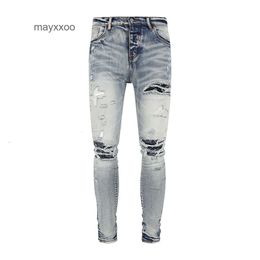 Cashew Amiirii Purple Jeans Mens Fashion Jean 2024 Demin Knee Flower Patch Light Blue Slim Fit Fit Fit