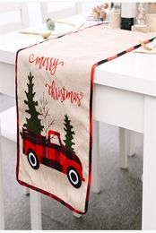 Christmas Tree Fabric Holiday Table Runner Retro Christmas Farm Buffalo Cheque Red Truck Print Table Flag 71quot JK2010XB4367636