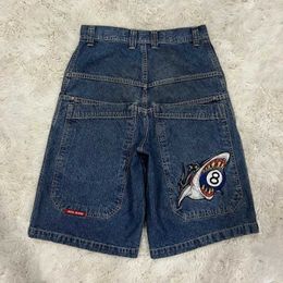 Men's Shorts JNCO shorts Y2K hip-hop shark graphics retro blue pocket denim gym shorts mens Gothic basketball shortsL2405