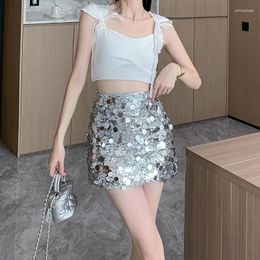 Skirts Women Sexy Sequin Mini Fashion Women's Shiny Silver Y2K Party Club Elegant High Waist Disco Jupe Streetwear K196