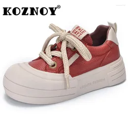 Casual Shoes Koznoy 4cm Cow Natural Genuine Leather Women Boots Heels Platform Wedge Autumn Vulcanize Pumps Pils Mules Chunky Sneaker