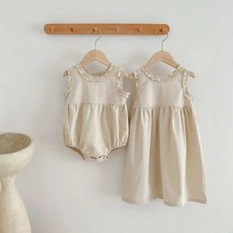 Girl's Dresses 2024 Summer Korean Style Childrens Dress New Girls Vest Lace Princess Dress Baby Bodysuit Sisters Dress