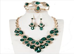 Elegant Water Drop Shape Crystal Rhinestones Necklace Earrings Bracelet Ring Set Bridal Wedding Prom Jewelry Sets For Women Gift2612585