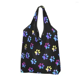 Storage Bags Recycling Blue Yellow Galaxy Prints Shopping Bag Women Tote Portable Pretty Puppy Pet Groceries Shopper