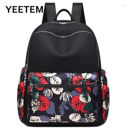 Backpack Black Ladies Fashion Flowers Casual College Student School Bag Multi-compartment Large-capacity Travel