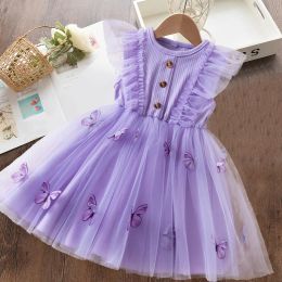 Dresses Summer Princess Dress for Girls New Butterfly Mesh Flying Sleeves Dress Girls Fashion Dresses 2024 Cute Girls Summer Casual Wear